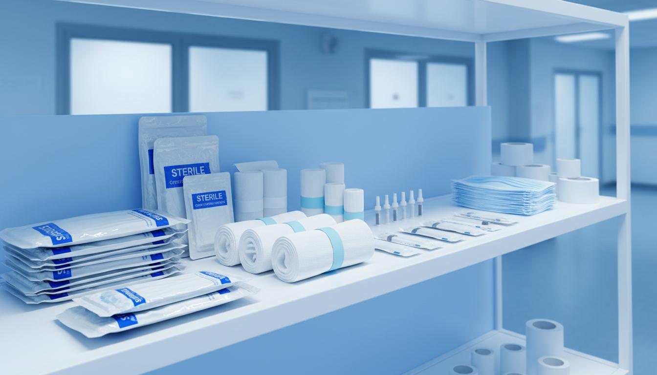 Medical supplies - bandages, surgical gloves, syringes, masks
